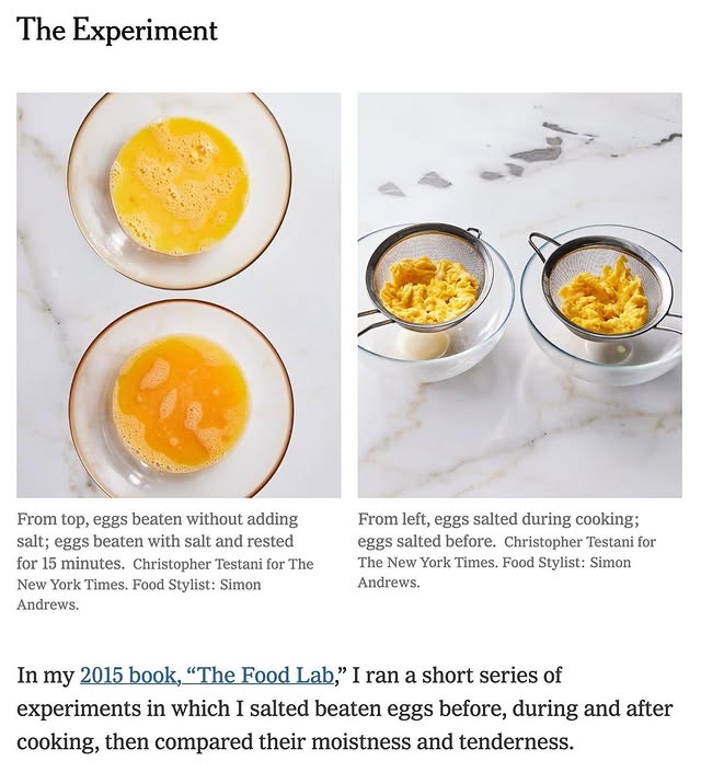 Instagram post by @kenjilopezalt for NYT Cooking. Caption reads: [...] your scrambled eggs? Here’s my latest....
