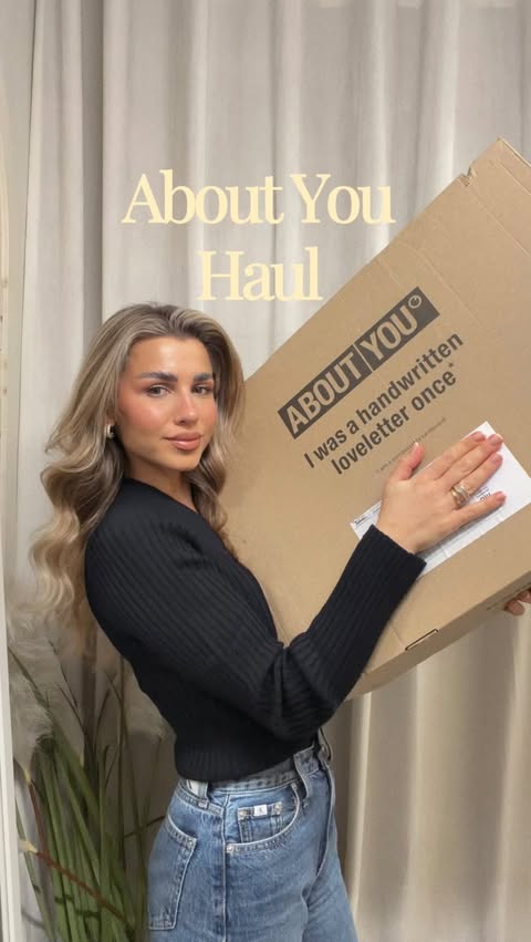 Instagram post by @kovalenko_valeria for ABOUT YOU. Caption reads: H @aboutyou_gr διαθέτει πάνω από 1500 brands +....