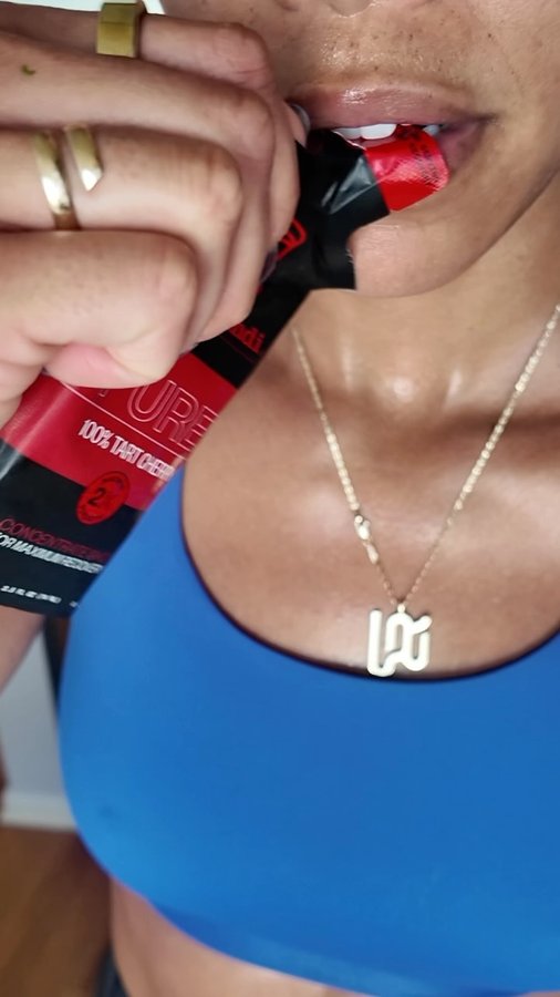 Instagram post by @kaylajeter_ for Cheribundi. Caption reads: reminder: don’t skip your post-run recovery....