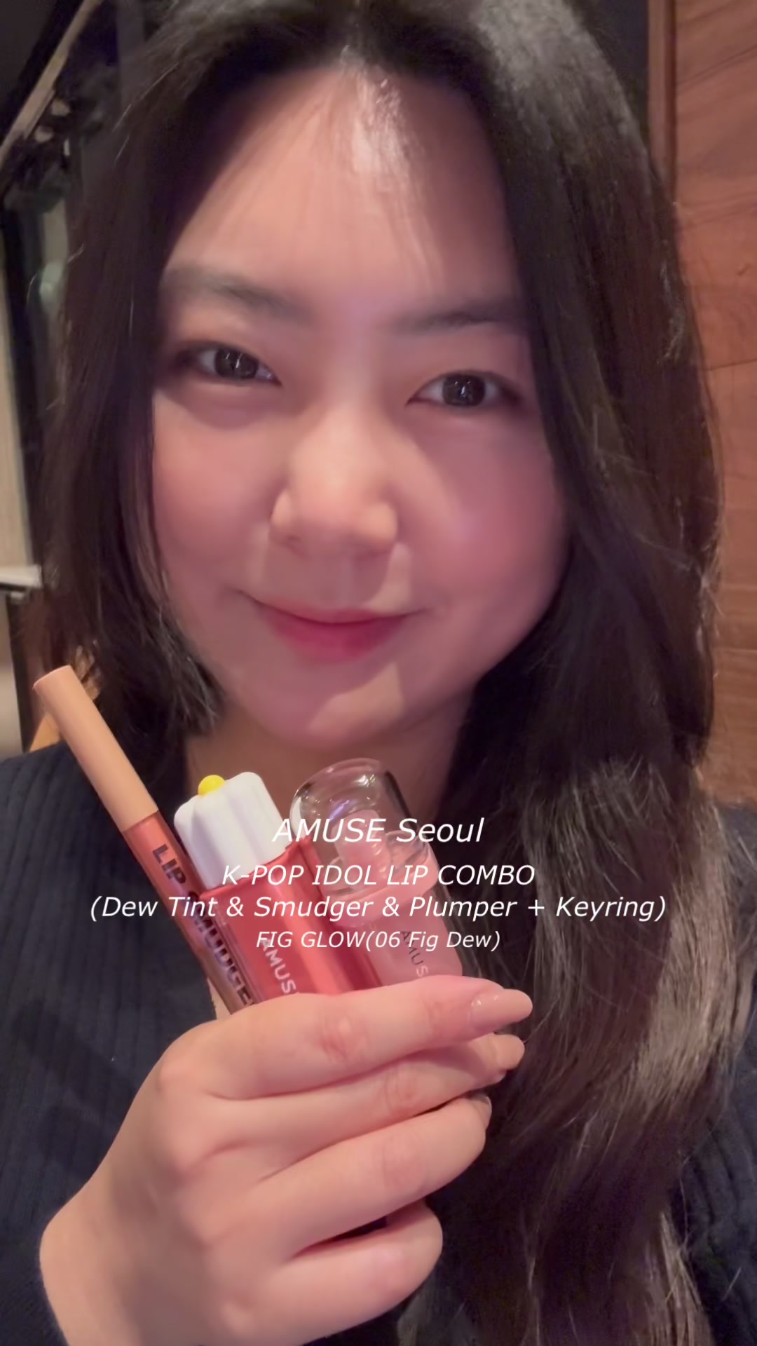 TikTok post by @sujiiiii_822 for AMUSE Seoul. Caption reads: AMUSE Seoul, K-POP IDOL LIP COMBO💄 This lip combo....