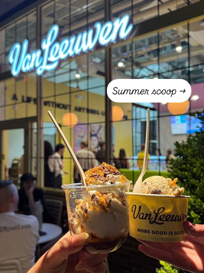 Instagram post by @nashvillesocialchair for Van Leeuwen Ice Cream. Caption reads: Summer scoop in Nashville🍦✨

Stopped by Van....