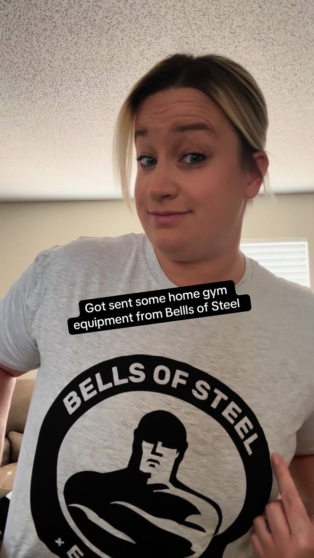 Instagram post by @robertandmaggie_ for Bells of Steel. Caption reads: [...] set up my own gym at home?! 🤷🏼‍♀️....