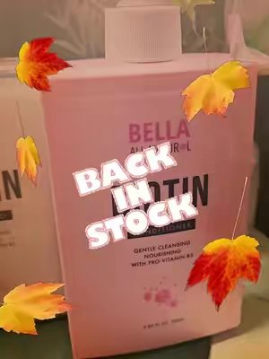 TikTok post by @cheryl.lilly67 for Bella All Natural. Caption reads: Bella all natural biotin shampoo + conditioner duo....