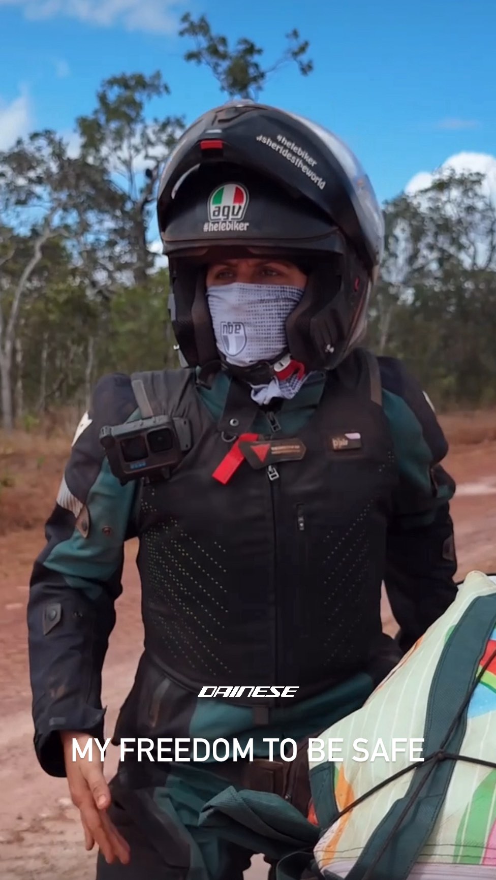 Instagram post by @helebiker for Dainese. Caption reads: DAINESE - MY FREEDOM TO BE SAFE This marks my....