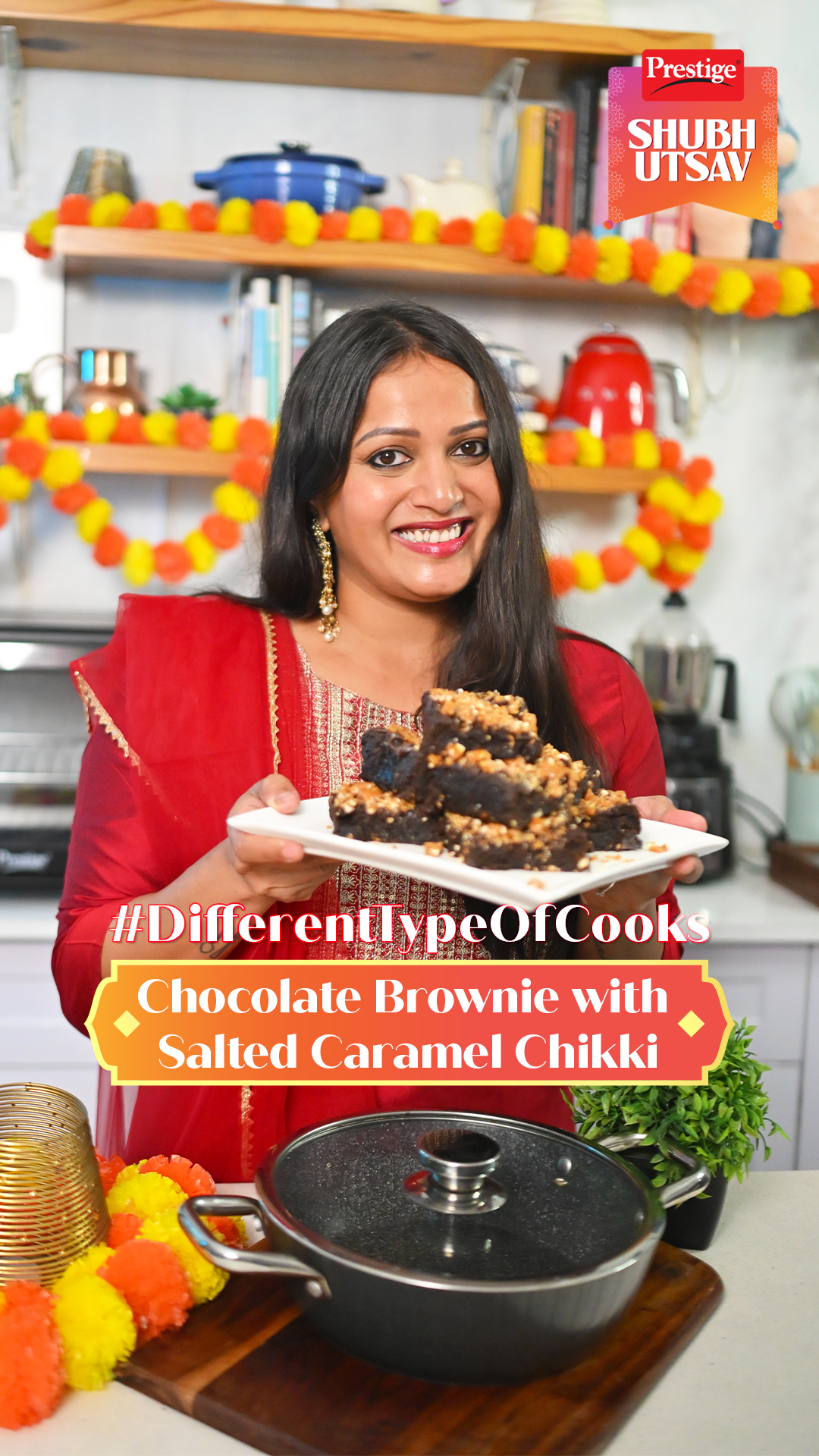 Instagram post by @oindrilabala for TTK Prestige. Caption reads: Itne saare festive recipes aaye, sab dekh ke mood....