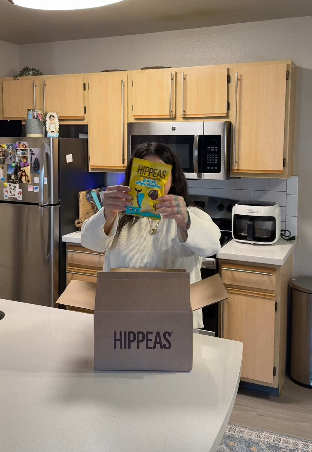 TikTok post by @whoisthishater for Hippeas. Caption reads: [...] and the perfect on-the-go snack! @HIPPEAS....