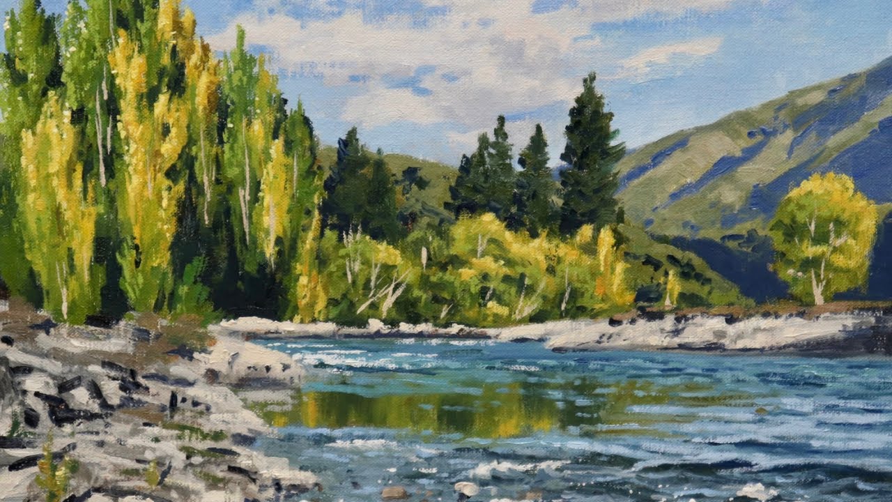 YouTube post by @SamuelEarpArtist for KraftGeek. Caption reads: How to Paint Believable Water in Landscape....