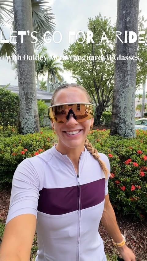 Instagram post by @jennagwinn for Oakley. Caption reads: The Oakley Meta Vanguard AI glasses are officially....