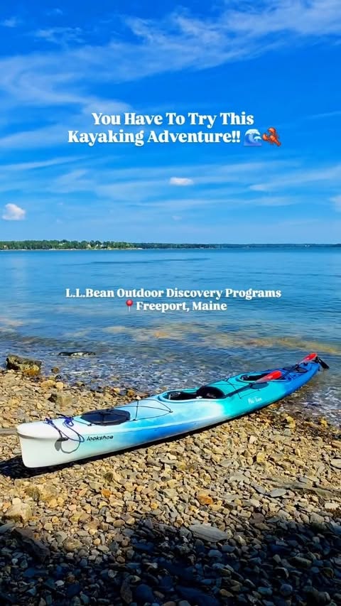 Instagram post by @travelingmainers for L.L.Bean. Caption reads: [...] tandem? AD We tried tandem Kayaking at....