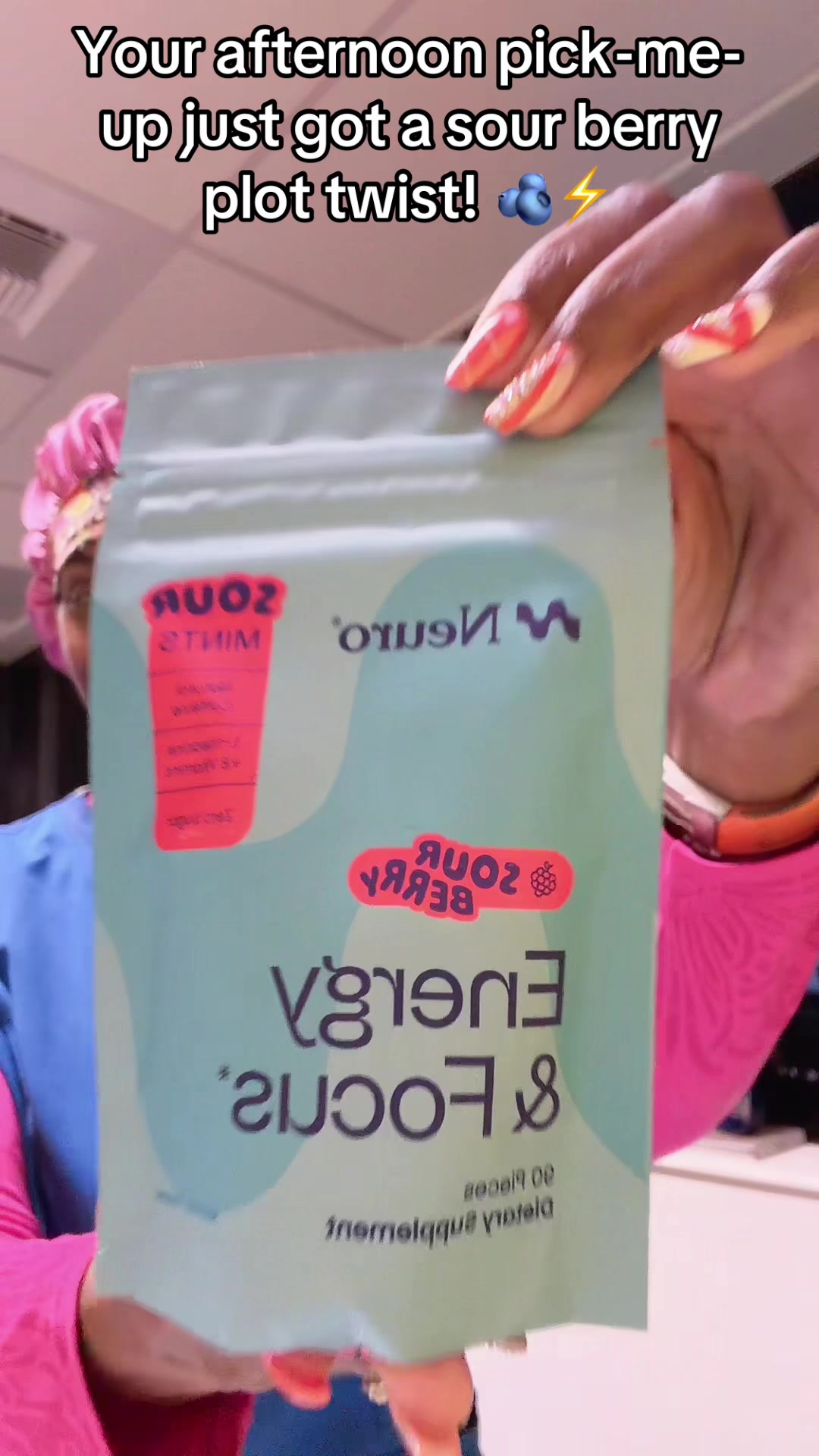 TikTok post by @sonyaward59 for Neuro. Caption reads: These are Neuro Sour Berry Energy & Focus [...].
