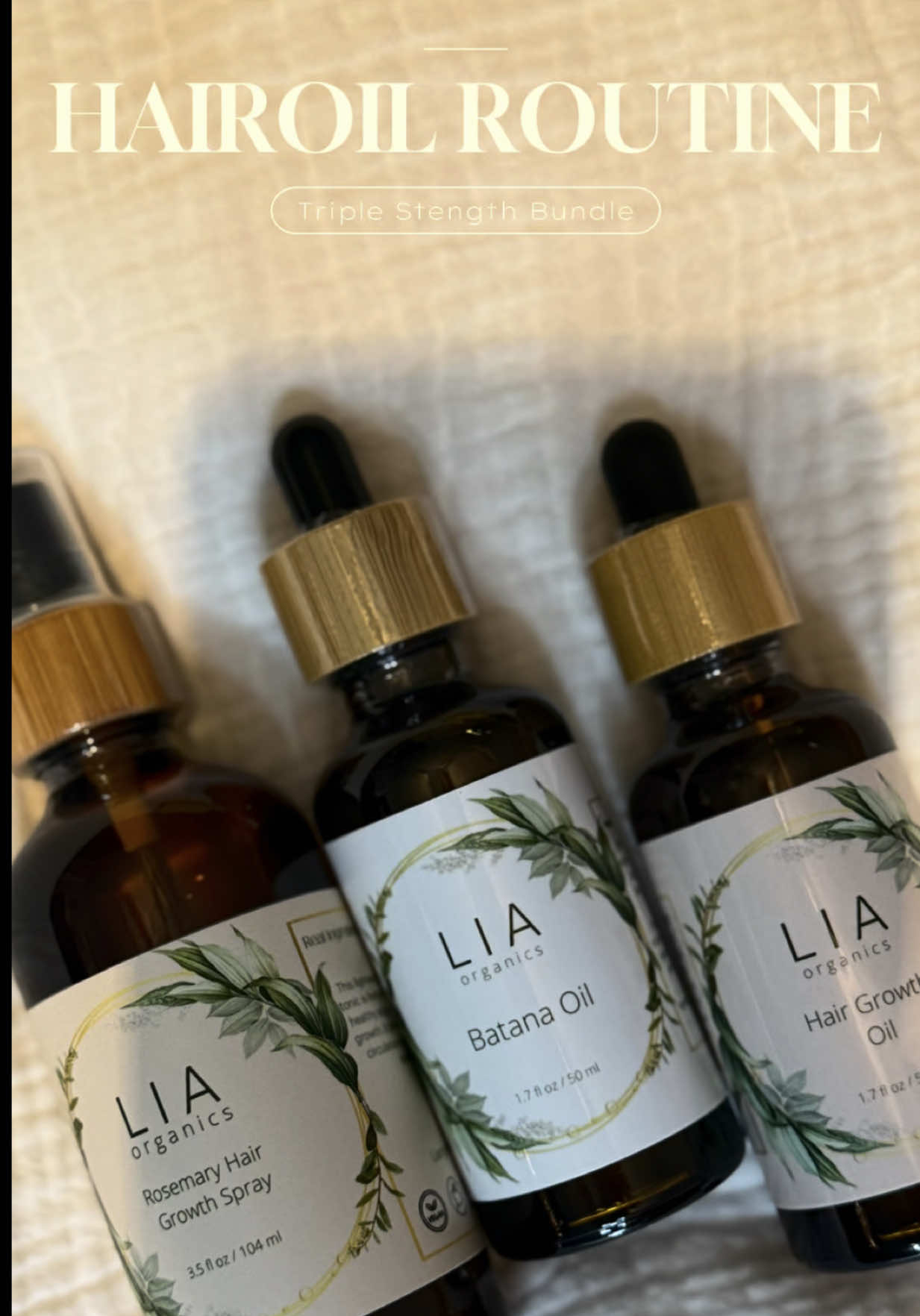 TikTok post by @sasssysadie for LIA Organics. Caption reads: @LIA Organics triple strength bundle is my holy....