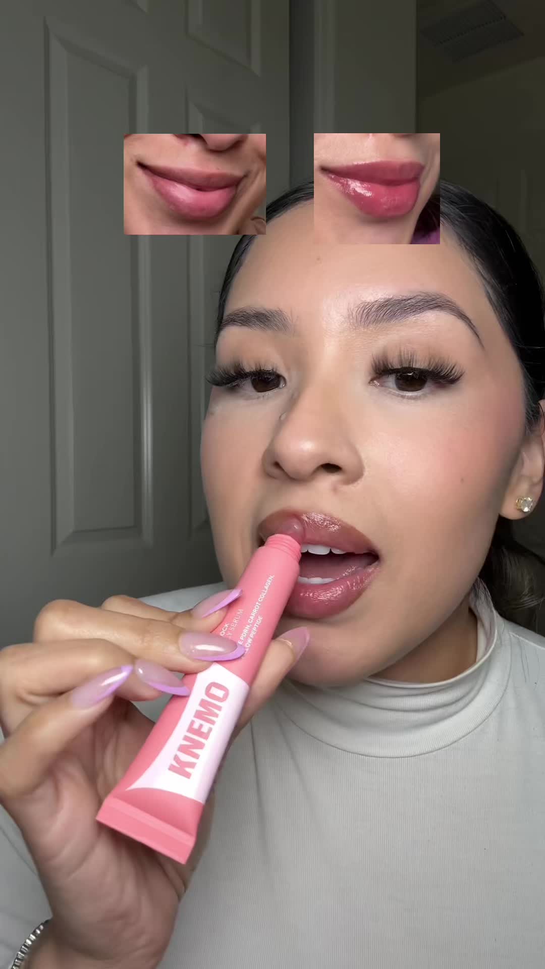 TikTok post by @marvelous095 for Knemo Beauty. Caption reads: I am lovinggg these lip balms!! They leave my lips....