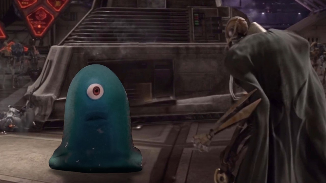 YouTube post by @JarJarStudiosPlus for ElevenLabs. Caption reads: B.O.B. vs. General Grievous.