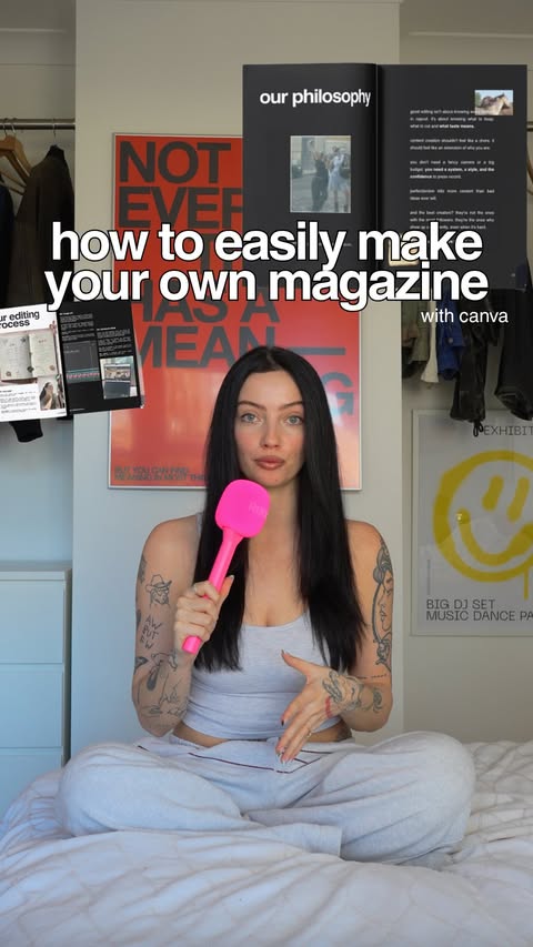 Instagram post by @floofysocials for Canva. Caption reads: [...] design your own magazine step by step on....
