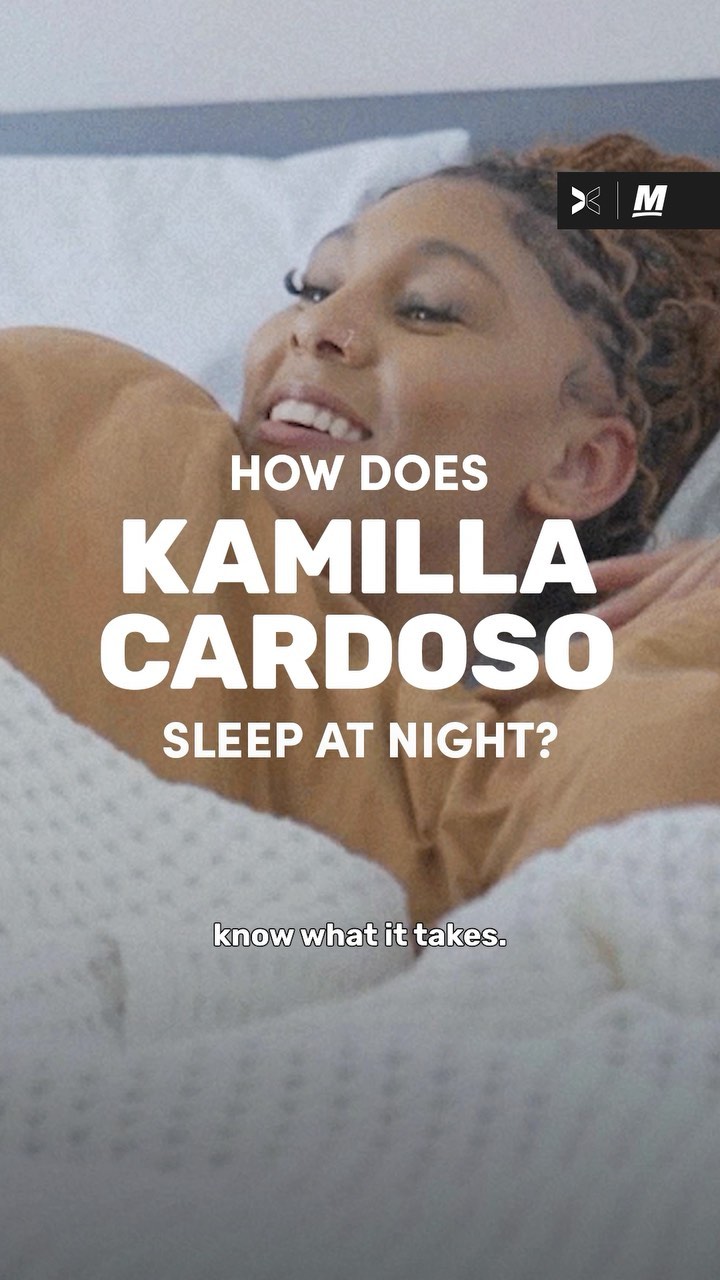Instagram post by @kamilla_cardoso for Mattress Firm. Caption reads: Sleeping is @kamilla_cardoso’s thing. She met with....