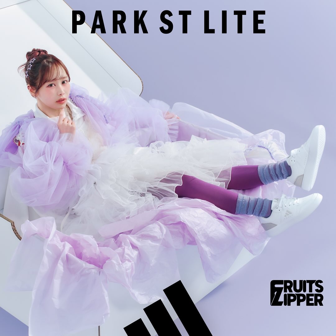Instagram post by @luna_7373 for ABC-MART KIDS. Caption reads: FRUITS ZIPPER × adidas
「PARK ST LITE」「ACE....