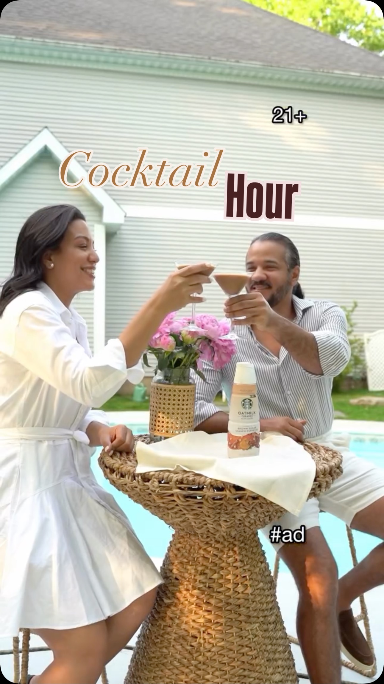 Instagram post by @glamdapper for Starbucks. Caption reads: #ad Backyard happy hour has been elevated with....