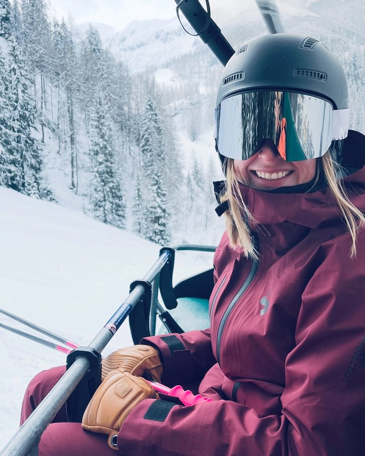 Instagram post by @twogirlswhoski for NAKED Optics. Caption reads: Swipe to see my favorite view: fresh snow 😌....