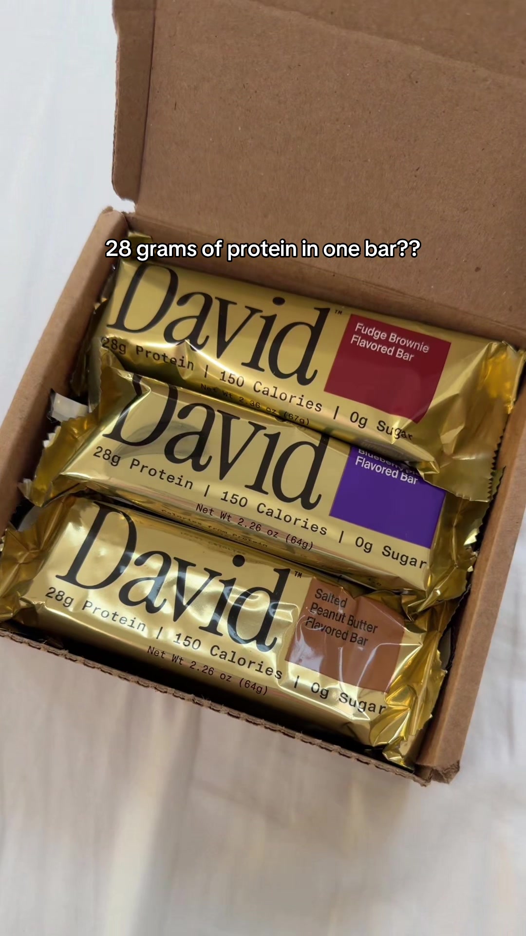 TikTok post by @pipercrawford6 for David Protein. Caption reads: and it’s a good deal too 🫣🫣#davidproteinbars....