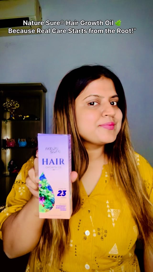 Instagram post by @cute.naisha for Nature Sure. Caption reads: “Say goodbye to hair fall and hello to healthy,....