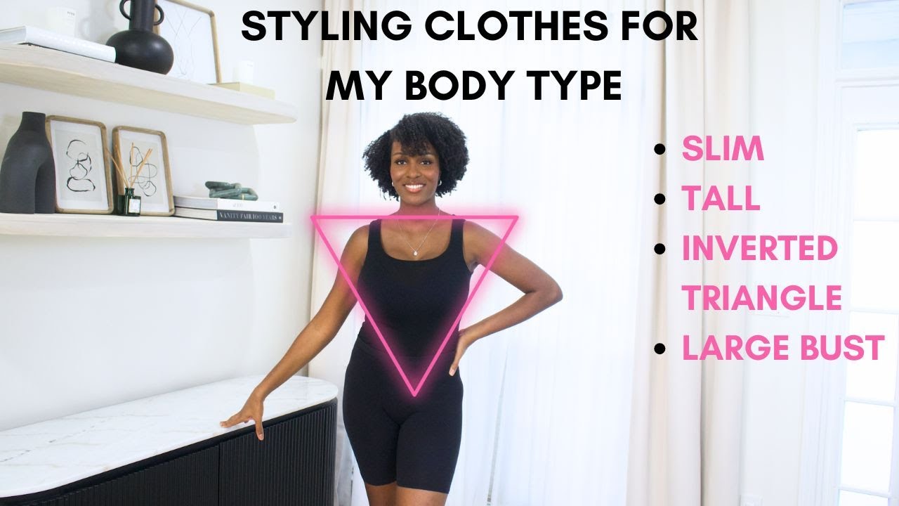 YouTube post by @DrusillaShay for American Tall. Caption reads: How I Dress For My Body Type: Inverted Triangle,....