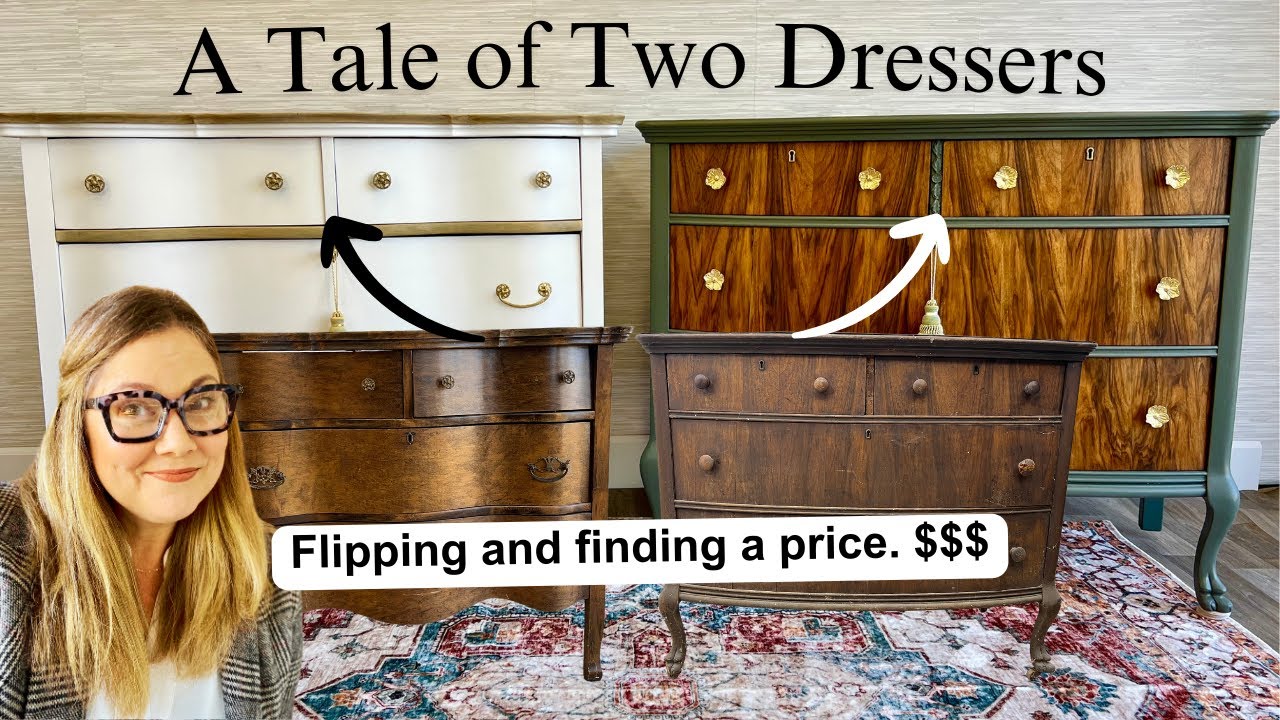 YouTube post by @FurnitureFablesbyAndy for Fusion Mineral Paint. Caption reads: Saving an Antique Dresser with BLACK SPOTS! | How....