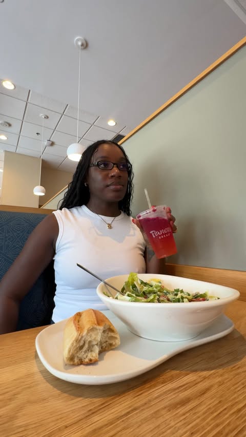 Instagram post by @sharidyonne for Panera Bread. Caption reads: [...] any crispy drinks okay, because the....