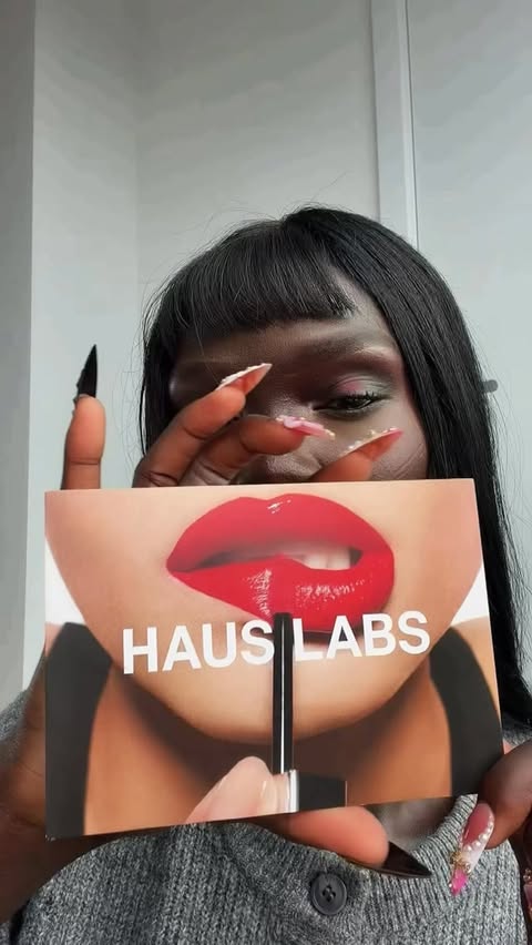 Instagram post by @unicewani for Haus Labs by Lady Gaga. Caption reads: Shake it, slay it, lip game atomic 💋 @hauslabs....