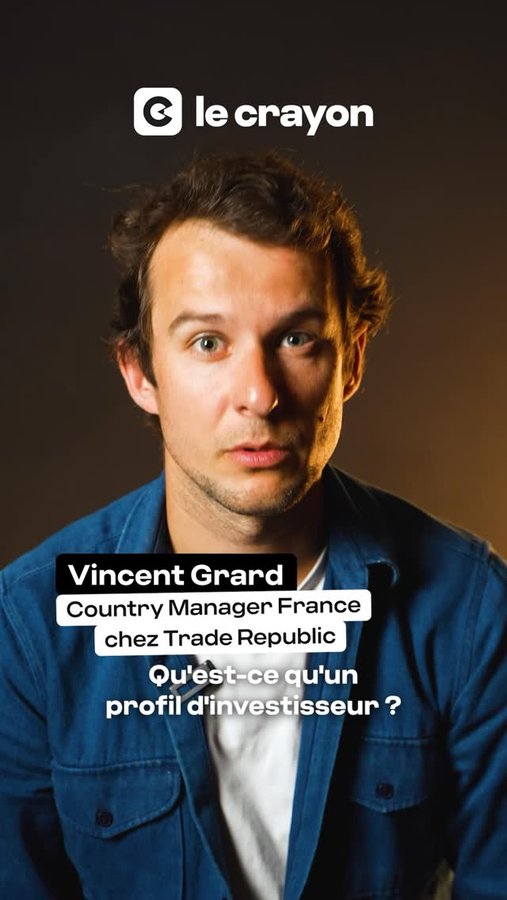 Instagram post by @lecrayonmedia for Trade Republic. Caption reads: Avant d’investir ton argent, pose-toi ces....