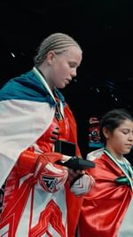 Instagram post by @lamacovaaaa for RDX Sports. Caption reads: Jana Lamacova secures the Gold for Team Czech....