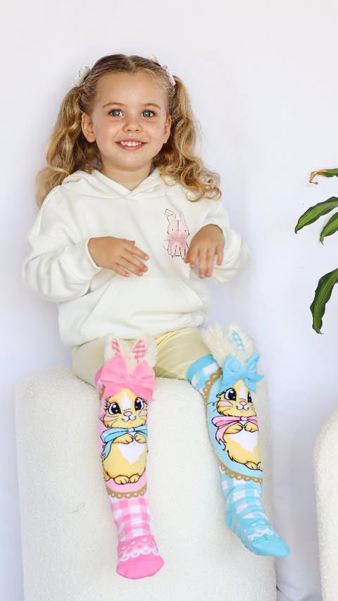 Instagram post by @kaylee_adventures22 for MADMIA. Caption reads: [...] bunny found her perfect easter socks!....