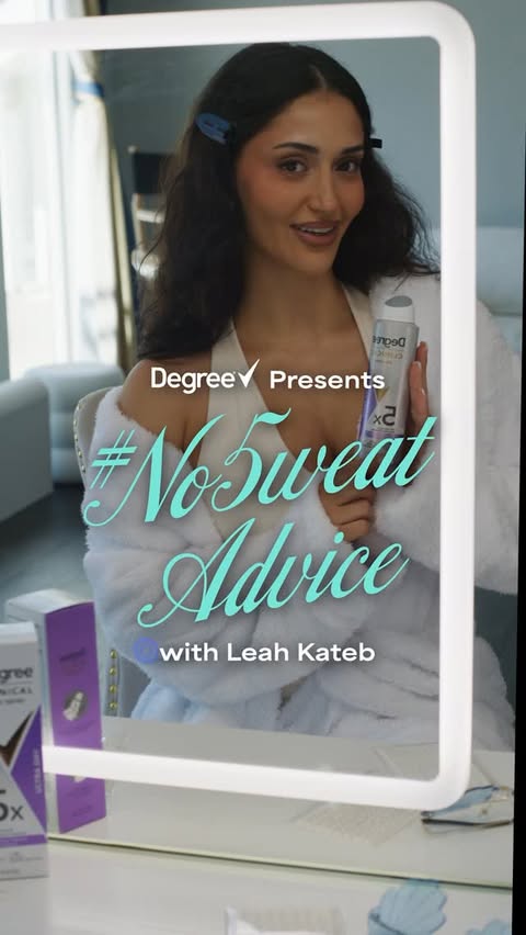 Instagram post by @leahkateb for Degree. Caption reads: Degree Clinical 5X handles the sweat—you handle....