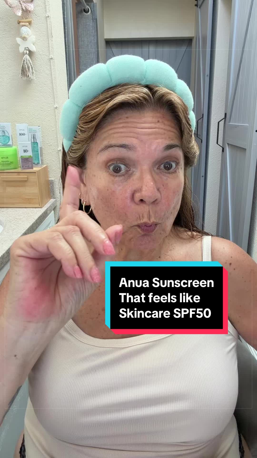 TikTok post by @lucilu2220 for Anua Store US. Caption reads: [...] #skincare #spf50 #sunprotection@Anua Store....