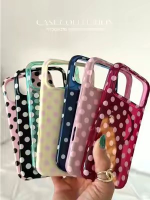 TikTok post by @lyricsugc for VELVET CAVIAR. Caption reads: the cutest polka cases ☺️ @Velvet Caviar....