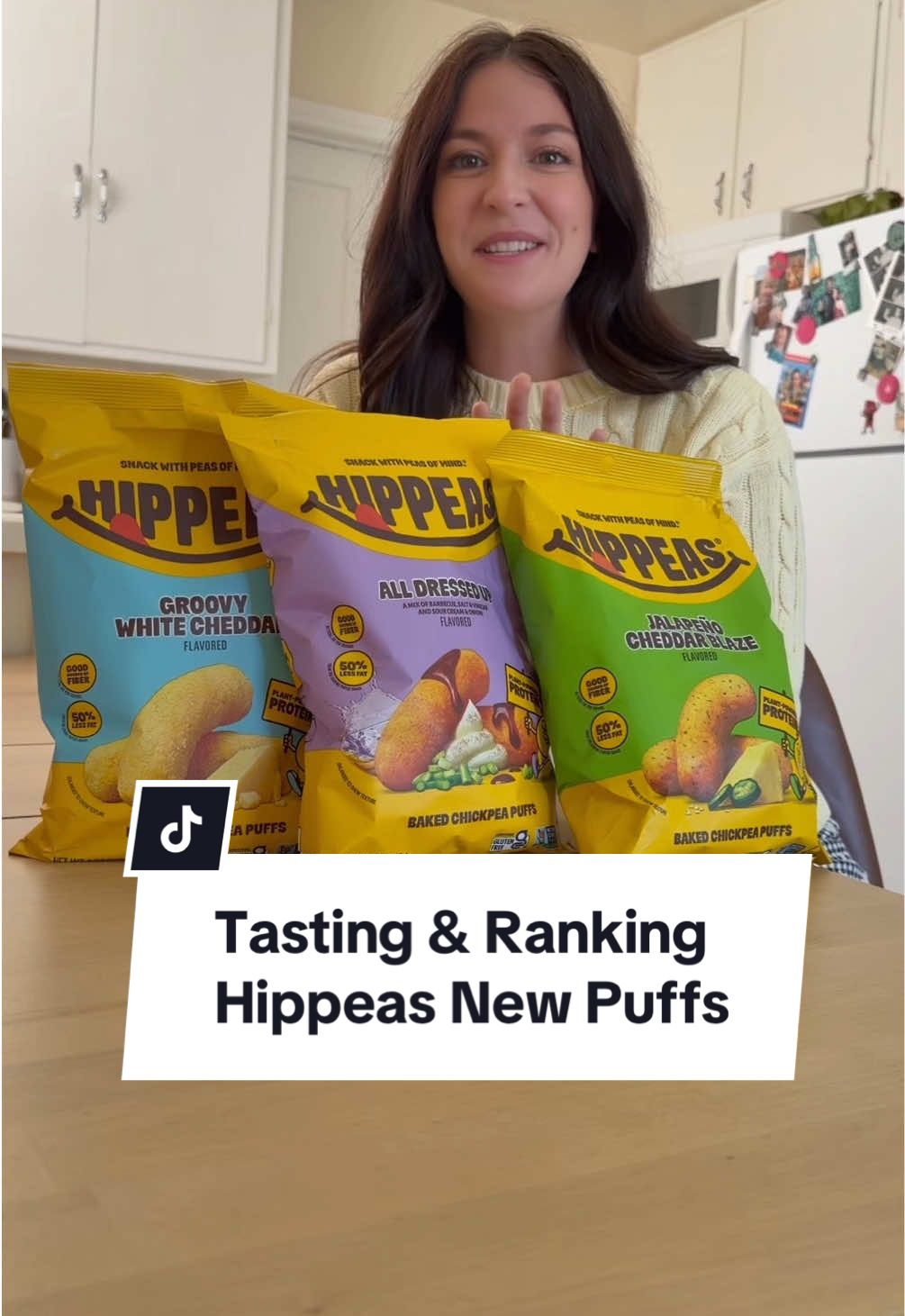 TikTok post by @paigeeatsgood for HIPPEAS. Caption reads: #HippeasPartner Tasting and ranking NEW @HIPPEAS....
