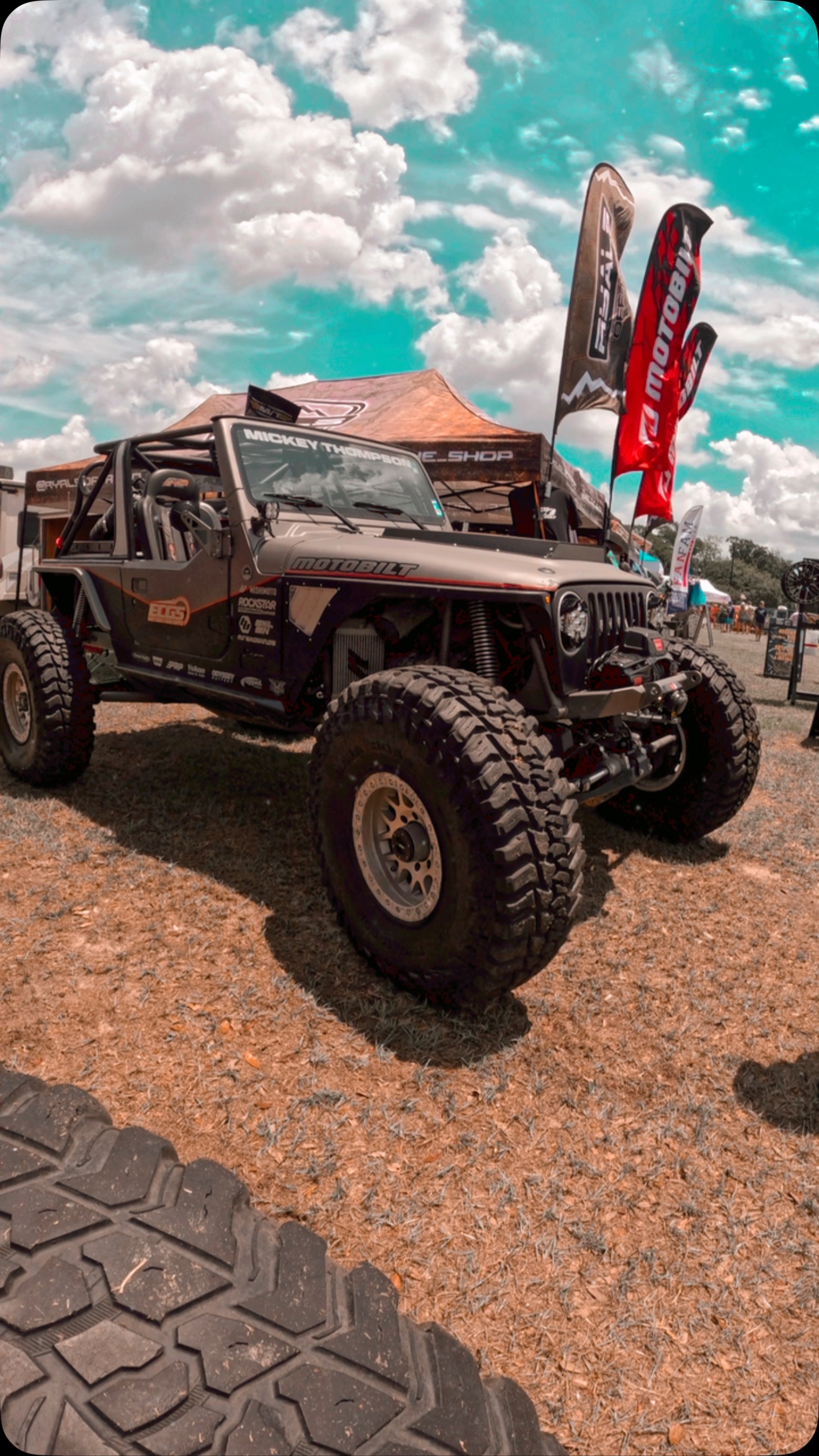 Instagram post by @recoil_tj for Motobilt. Caption reads: [...] #mickeythompsontires #bajaboss #motobilt....