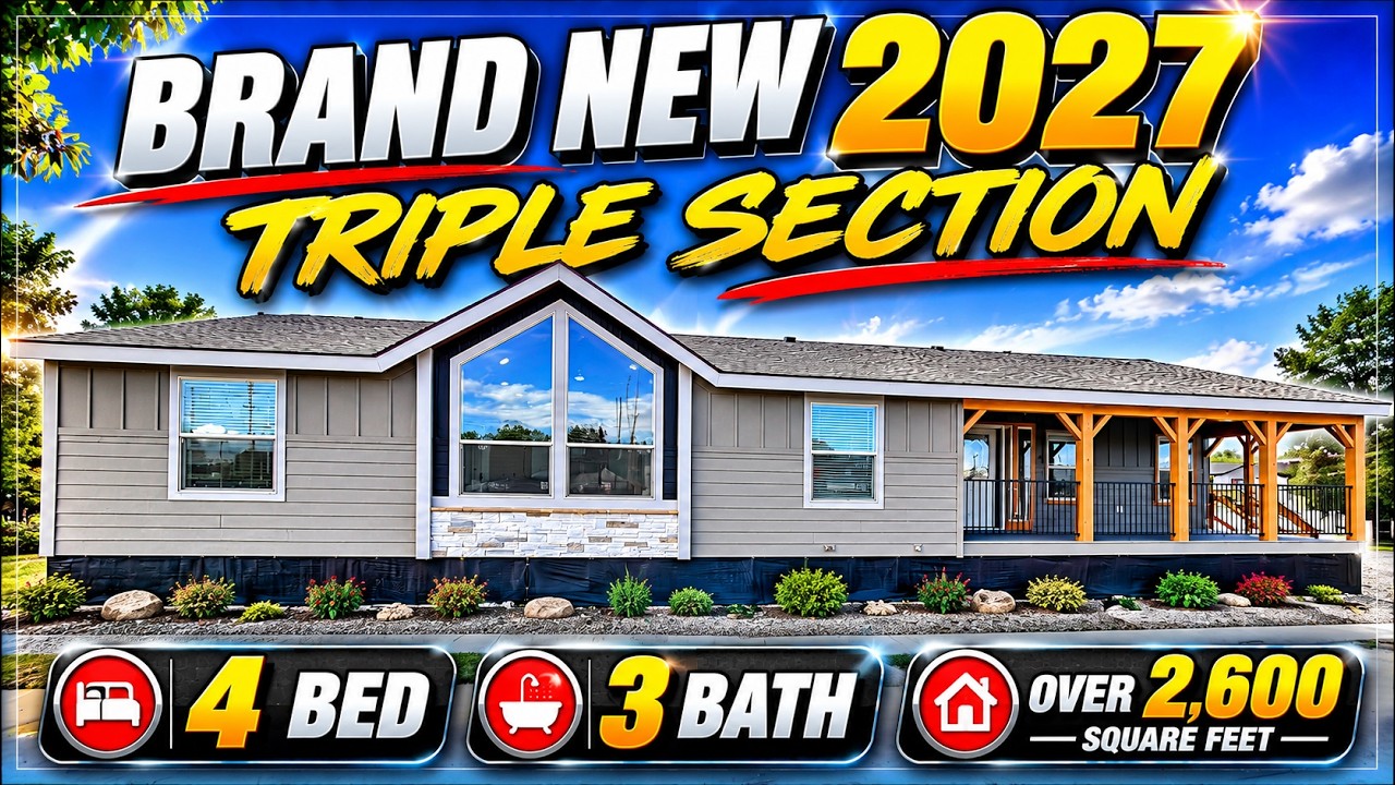 YouTube post by @NatesHomeTours for Webull. Caption reads: Luxury Triple Section Manufactured Home, 4 Bed, 3....
