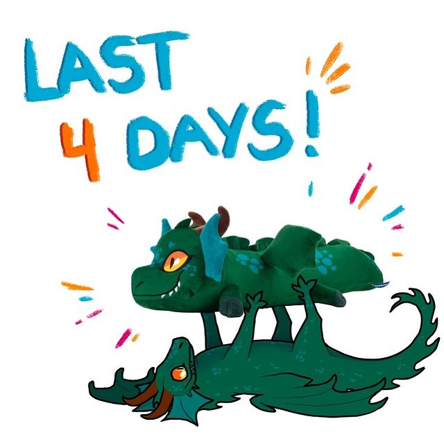 Instagram post by @troutsfish for Makeship. Caption reads: [...] love! 🧡 #dragon #fantasyart #plush....