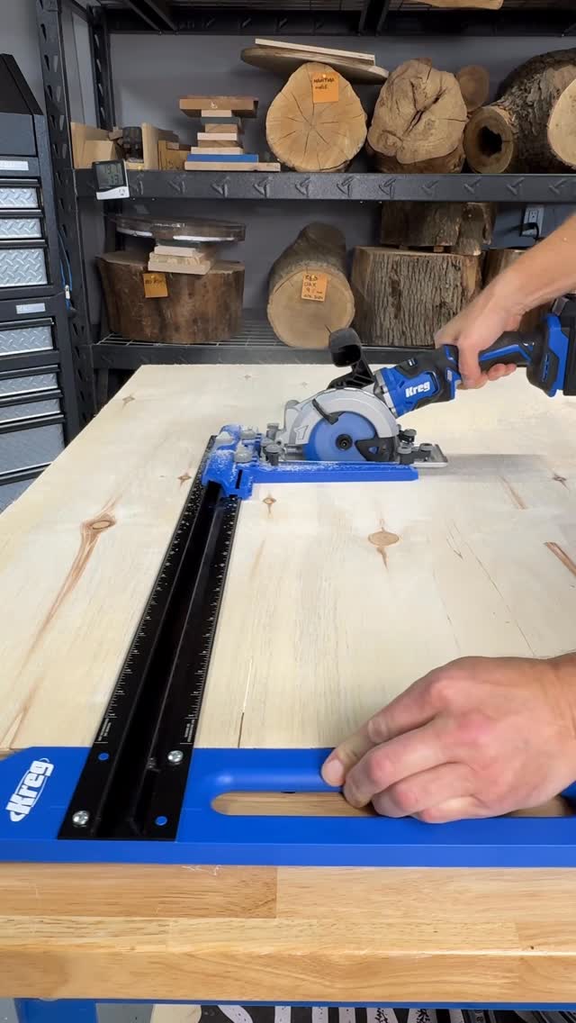 Instagram post by @thestumpshop for Kreg Tool. Caption reads: Straight cuts? Yes. No table saw or complicated....