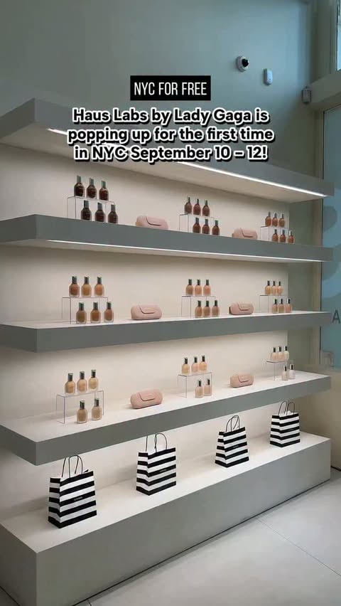 Instagram post by @nyc_forfree for Haus Labs by Lady Gaga. Caption reads: Haus Labs by Lady Gaga is popping up for the first....
