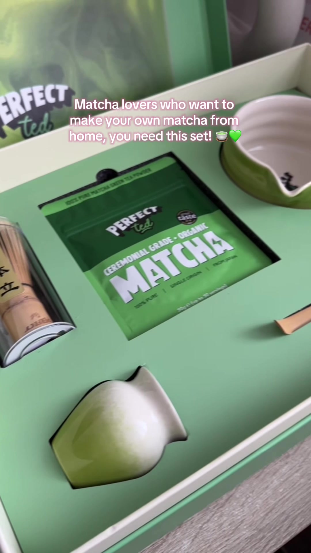 TikTok post by @lilyysuen for PerfectTed. Caption reads: Fellow matcha lovers, you need this set (would....
