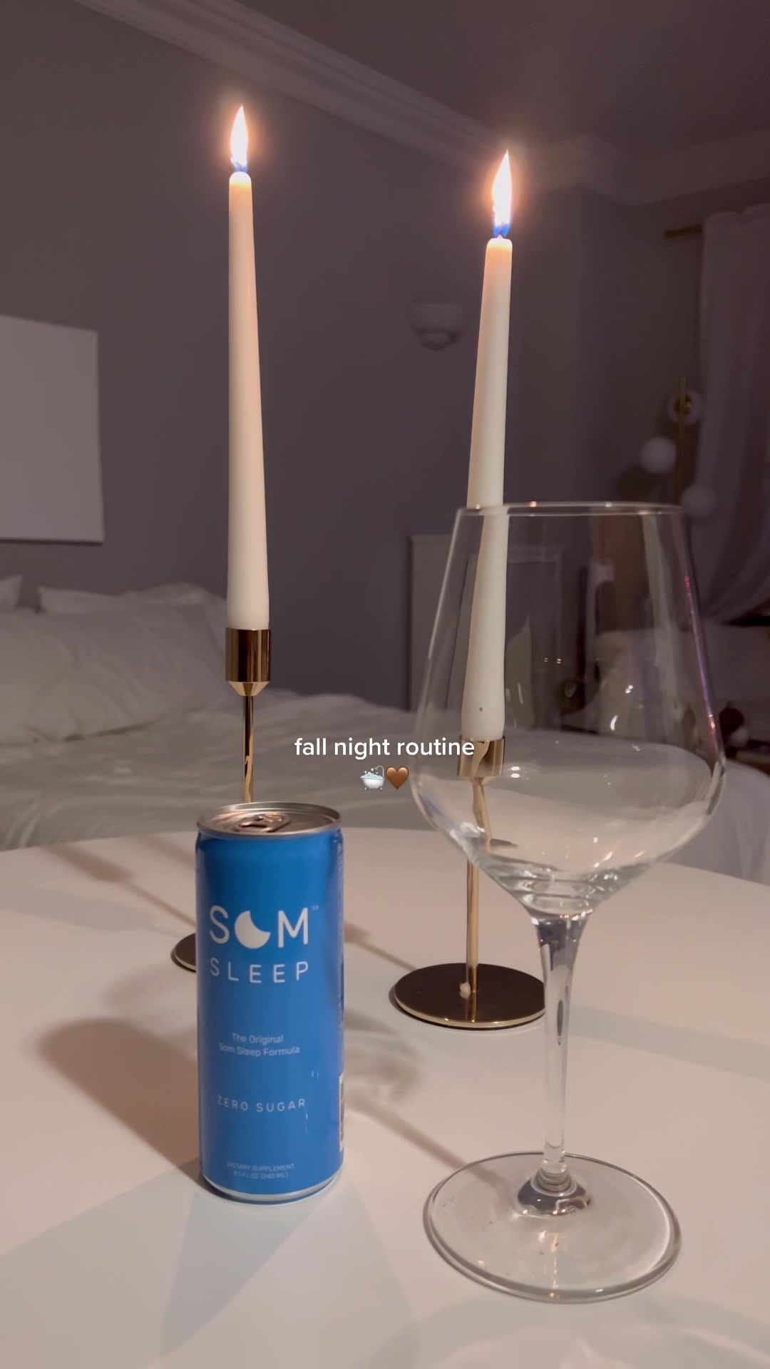 TikTok post by @courtmccawley for Som Sleep. Caption reads: fall night routine w/ @Som Sleep 🫶🏼 #fall....