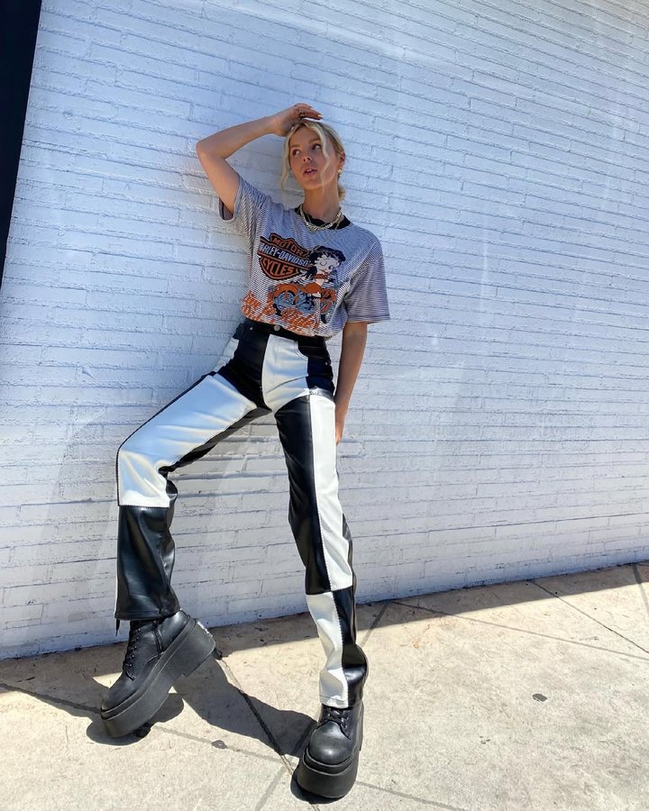 Instagram post by @bluie for Revice Denim. Caption reads: Betty knows best 🌼 dreamy trousers by....