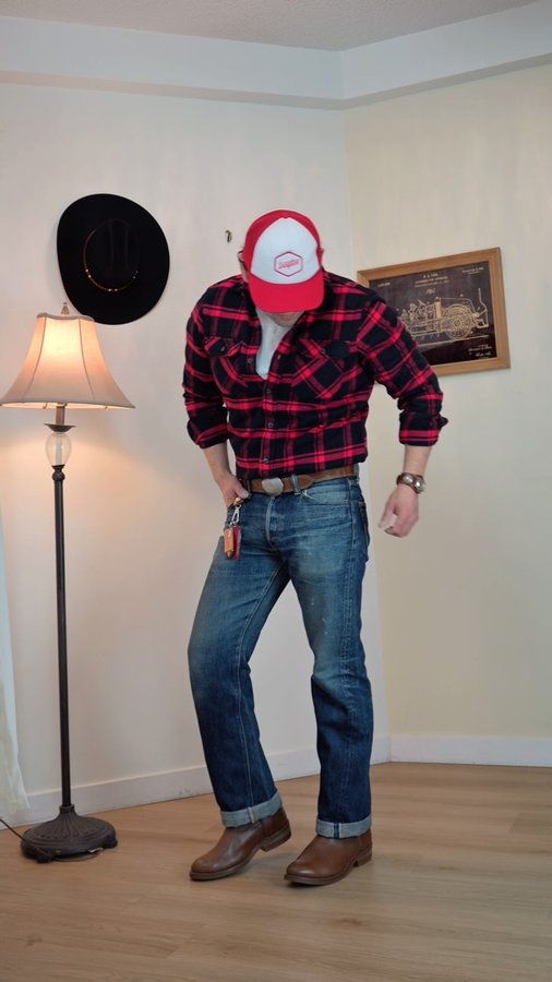 Instagram post by @deyvisvintagestyle for Red Wing Heritage. Caption reads: Flannel on repeat? Hell yeah🔥 Some things are....