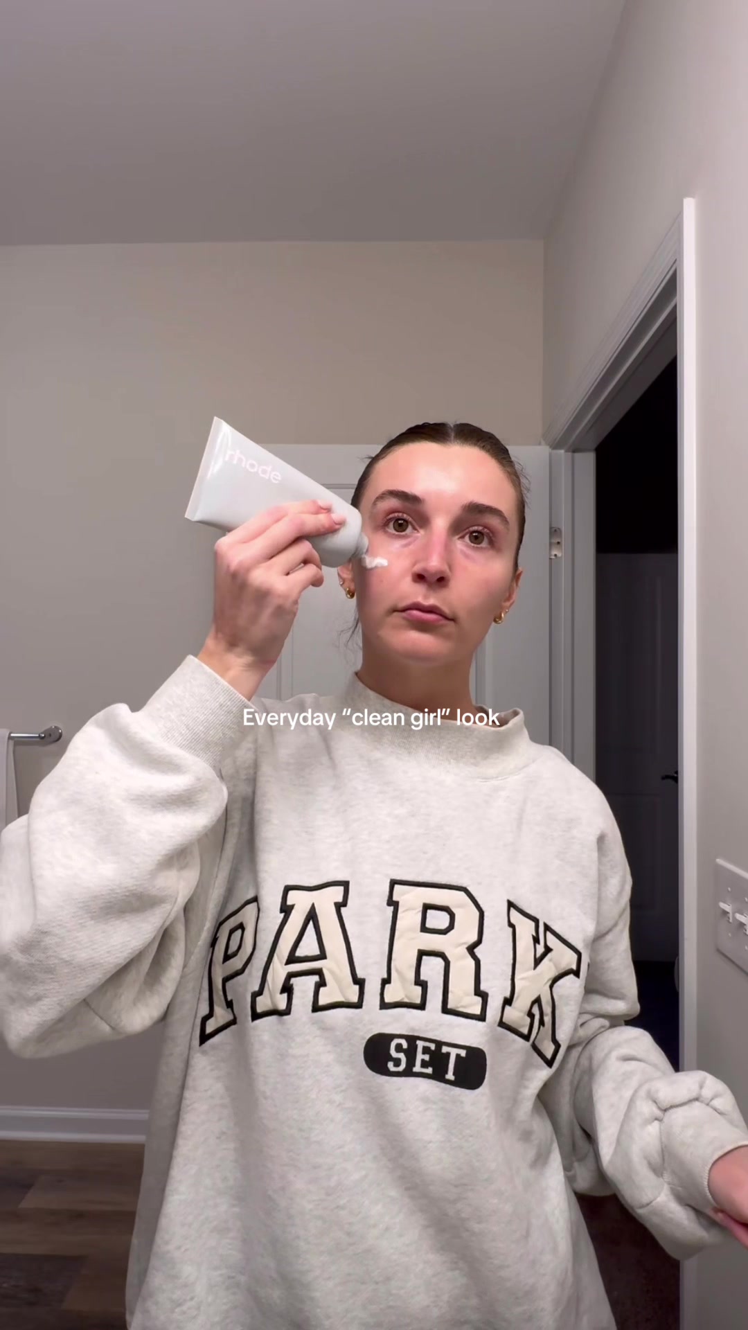 TikTok post by @kaitlynpaige___2 for Prequel Skin. Caption reads: Everyday “clean girl” skincare look 🤍 @rhode skin....