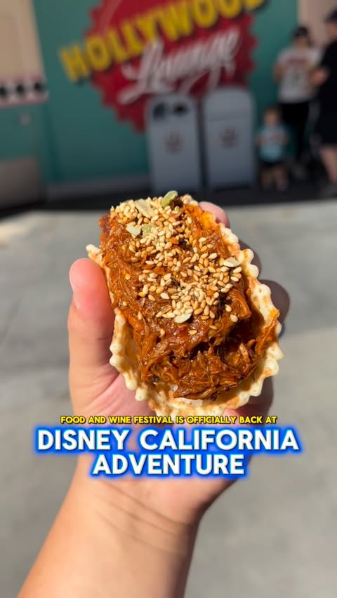 Instagram post by @califoodventure for Disneyland. Caption reads: 🚨 FOOD & WINE IS BACK!!!! 🍇🍷🌮 @DISNEYLAND 🚨....