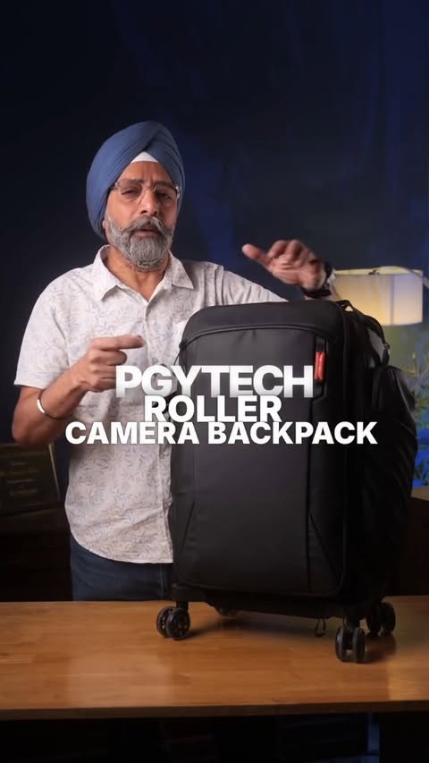 Instagram post by @xploringlight for PGYTECH. Caption reads: PGYTECH Roller Camera Backpack This is [...].