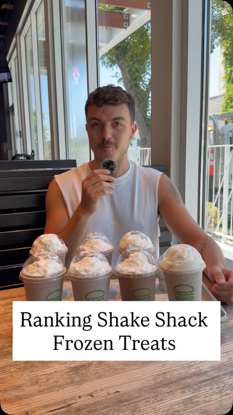 Instagram post by @loganconover_ for Shake Shack. Caption reads: Trying and ranking @shakeshack frozen treats with....