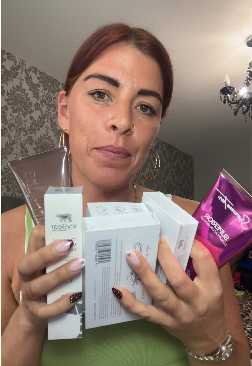 TikTok post by @natashaknight87 for Icy Bear Dental. Caption reads: Free samples & collab haul. I’ve got some....