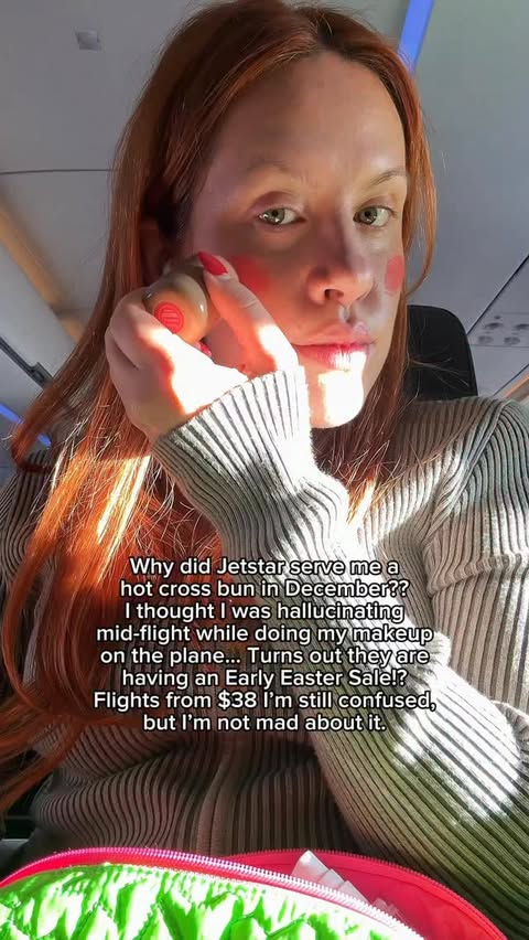 Instagram post by @clairebridgett for Jetstar NZ. Caption reads: Hot cross buns before Christmas? CRIMINAL!!....